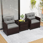 ORALNER 3 Pieces Patio Furniture Set, Outdoor Wicker Conversation Set Rattan Chairs with Cushions, Glass Coffee Table, Bistro Set for Front Porch Balcony Garden Deck Poolside (Grey)