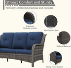 Wicker Patio Furniture Set 8-PCS with A 3-Seat Sofa, 2 Swivel Rocking Chairs, 2 Armchairs, 2 Ottomans and 1 Side Table Patio Conversation Set, Blue