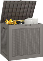 30 Gallon Outdoor Storage Deck Box Waterproof,Garden Tool,Backyard Cushion,Poolside Storage,Small Delivery Boxes for Outside,Lockable Lid,Rattan Grey
