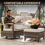 MEISSALIVVE 8 Pieces Patio Furniture Sets, PE Wicker Outdoor Conversation Sets with 2 Wood Armrests Swivel Rocker Chairs, 2 Ottomans, 2 Sofas and Coffee Table(Brown)