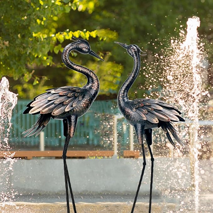 Shorayn Metal Crane Garden Statue, Garden Sculptures & Statues, Bronze Crane Ornaments Yard Art for Backyard Patio Lawn Decorations