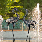 Shorayn Metal Crane Garden Statue, Garden Sculptures & Statues, Bronze Crane Ornaments Yard Art for Backyard Patio Lawn Decorations