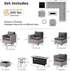 ovios 10 Pieces Patio Furniture Set, Outdoor Wicker Sectional Sofa with 54" Fire Pit Table Swivel Chairs, Modern Modular Deep Seat Rattan Couch Conversation Sets, Black