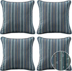 Sunbrella Decorative Outdoor Water Repellent Throw Pillows with Inserts, Set of 4, 18" x18" Pillows for Patio, Backyard, Bed, Couch, and Patio Furniture, Troupe Dock