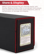 MRAUF MTG Deck Box with Double Commander Display and Dice Tray, Fits 200+ Double Sleeved Cards, Card Storage Box Plus 2 Magnetic Holders& 100Pcs Card Sleeves (Black& Red)