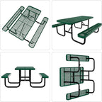 72'' Rectangular Steel Picnic Table for Outdoors,Commercial Metal Picnic Table Bench Set with Umbrella Hole,School Canteen Table W/Seats - Heavy Duty Sturdy Picnic Tables Furniture for Patio Garden