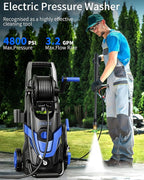 LANCHEZ Pressure Washer 4800PSI with 4 Quick Connect Nozzles, Inlet Hose & Filter&500ML Foam Cannon, Power Washer for Cars/Fences/Driveways/Patios/Home Cleaning (Blue)