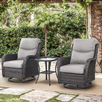 Patio Luxury Conversation Set 6PCS Resin Wicker Swivel Chairs Set, 4 Swivel Patio Chairs with Rattan Side Table and 30in Square Wicker Fire Table Set Brown Wicker|Beige Cushions