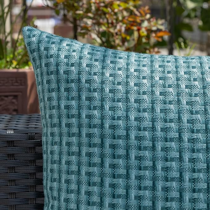 Kevin Textile Outdoor Waterproof Throw Pillow Covers Pack of 2 Farmhouse Decorative Cushion Covers for Garden Patio Tent Balcony Bench Couch Sofa 24x24 Inch, Teal