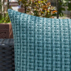 Kevin Textile Outdoor Waterproof Throw Pillow Covers Pack of 2 Weaving Texture Water Resistant Outside Decorative Cushion Covers for Garden Patio Tent Balcony Bench Couch Sofa 18x18 Inch, Teal