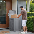 Greesum 52 Gallon Outdoor Resin Package Delivery Box for Porch, Lockable Secure Double-Wall, Waterproof Deck Box for Package Protection, Gray
