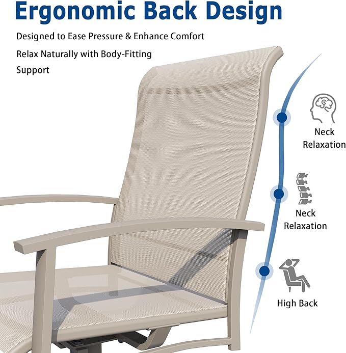 Patio Swivel Chairs Set of 4, Outdoor Swivel Chairs with Armrest, High Back Patio Chair with Metal Frame, All-Weather Outdoor Dining Chair for Deck, Porch and Lawn, Ivory Beige