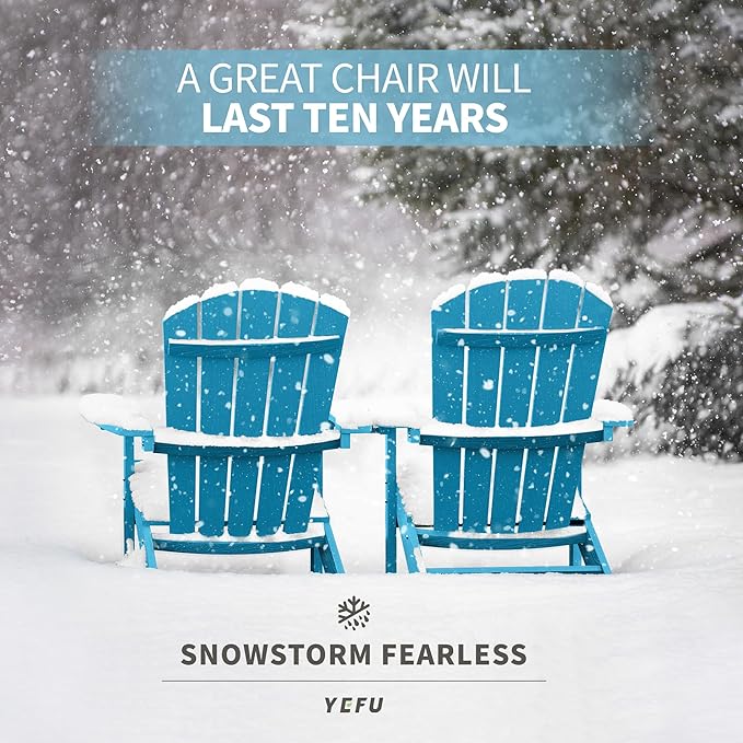 YEFU Adirondack Chairs Set of 8: Outdoor Chair HIPS Plastic Adirondack Chairs - Patio Chairs with Wood Texture - Lawn Fire Pit Deck Porch Garden Chairs for Adults(Pacific Blue)