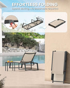 Aluminum Chaise Lounge Outdoor Set of 2, Foldable & Assembly Free Patio Pool Lounge Chairs 5-Position Recliner for Outside Poolside, Fully Grounded Legs Sun Lounger for Beach, Yard, Khaki