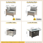 Outdoor Sectional Patio Furniture Set with Fire Pit Table and Glowing Table,6 Pieces Wicker Conversation Sets L Shaped Couch Out Door Sofa Set Outside Furniture for Garden Deck Yard,Dark Grey