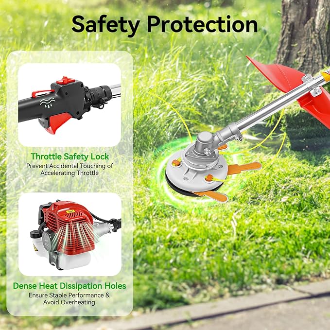 Weed Wacker Gas Powered, 43cc 2-Stroke Cordless Grass String Trimmer Lawn Edger, Weed Eater Brush Cutter with Shoulder Strap, Grass Trimmer Tools for Garden and Yard