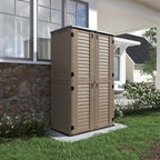 KINYING Sheds & Outdoor Storage, 66 cu.ft Vertical Outdoor Storage Cabinet, Resin Storage Sheds Outdoor with Floor for Garden Tools,Patio Furniture,Garbage Cans(Brown Color)