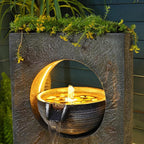 Water Fountain Outdoor Indoor - Modern Waterfall Garden Freestanding Fountain Curved Surface Artistry Design with LED Lights and Light Strip for Home Decor Patio Yard Pool,37.4 inches Tall
