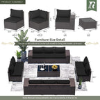 Outdoor Patio Furniture Set, 12 Pieces Outdoor Furniture All Weather Patio Sectional Sofa PE Wicker Modular Conversation Sets with Coffee Table,10 Chairs & Seat Clips(Black)