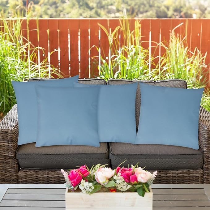 Covers & All Premium Square Throw Pillow Inserts with Covers Set of 4, 26 x 26 Inches Sky Blue, Decorative Cushions for Couch Sofa Home Decor Office Travel UV Resistant Waterproof Soft Cushions
