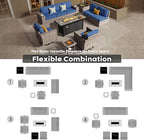 ovios 10 Pieces Patio Furniture Set, Outdoor Wicker Sectional Sofa with 54" Fire Pit Table Swivel Chairs, Modern Modular Deep Seat Rattan Couch Conversation Sets, Navy Blue