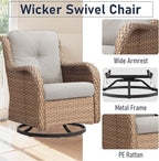 Swivel Rocker Patio Chairs：2 Pieces Patio Swivel Rocker Chairs with Wicker Armrests Patio Swivel Rocking Chair Outdoor Swivel Rocker Patio Chair