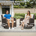 MEISSALIVVE 9 Pieces Patio Furniture Set with 43" Fire Pit Table, Wicker Patio Conversation Set with Swivel Rocking Chairs, Outdoor Patio Set for Lawn Backyard Porch (Brown)