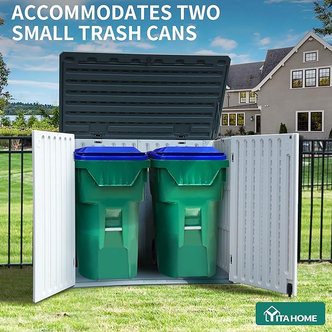 YITAHOME Outdoor Horizontal Storage Sheds w/o Shelf, 35 Cu Ft Lockable Resin Waterproof Shed, Ideal for Garden Tools, Easy to Assemble, Light Gray