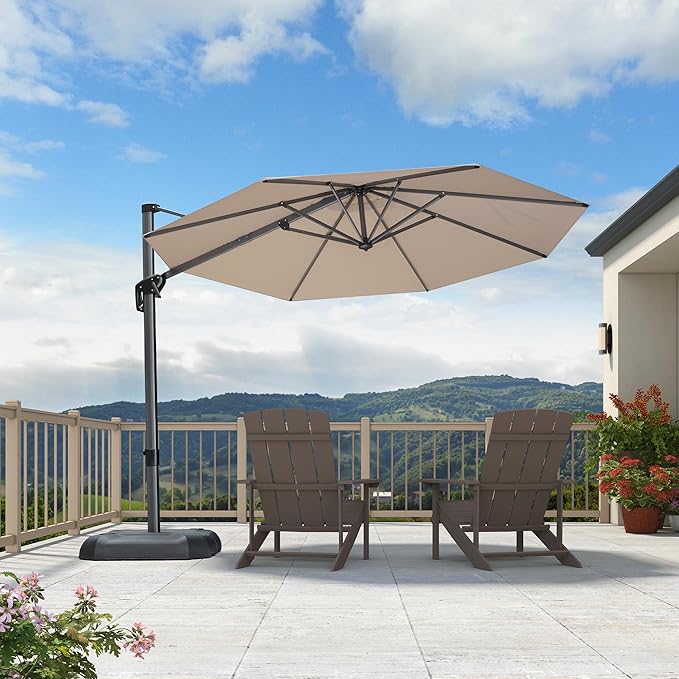 PURPLE LEAF 10 Feet Patio Umbrella Outdoor Cantilever Round Umbrella Aluminum Offset Umbrella with 360-degree Rotation for Garden Deck Pool Patio, Beige