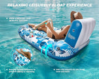 Pool Floats Adult 1-2-3 Person Inflatable Lounger, Extra Large Tanning Recliner Floaty Chair Raft with Backrest, Footrest, Cup Holder for Pool, Lake, River, Beach, Ocean & Party Use