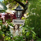 Garden Fairy Solar Light Welcome Sign, 22" in Height, Decorative Outdoor Statue with Auto Light-Up Feature