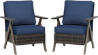 Outdoor Wicker Patio Chairs Set of 2, PE Rattan Patio Dining Chairs with Metal Frame and Deep Seating