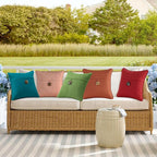 Outdoor Sunbrella Decorative Pillows with Coconut Button Pack of 4, 16" x 16" Outdoor Pillow Set for Couch Bed Throw Patio Sofa, Spectrum Peacock