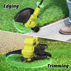 SEYVUM String Trimmer, 20V 12-inch Cordless Weed Wacker with Auto Line Feed, 2 X 2.0Ah Battery Powered Lawn Edger with 8 Pcs Grass Cutter Spool Line, Fast Charger Included, Lemon Green