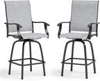 Sophia & William Swivel Bar Stools Set of 2, Bar Height Chairs, Outdoor Bar Chairs, High Top Patio Chairs, Supports 300 lbs (Grey Fabric)