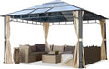 TOOLPORT Hardtop Gazebo 13x13 ft with Aluminum Frame and Approx. 8 mm Polycarbonate Roof - Side Panels in Champagne