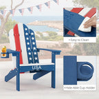 LUE BONA HDPS Adirondack Chairs, Fire Pit Outdoor Chair Weather Resistant with Cup Holder, Modern Plastic Chair Plastic for Patio, Deck, Proch, 350LBS, Flag Blue