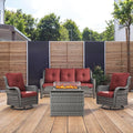 4 Piece Patio Furniture-with 50,000 BTU Gas Propane Fire Pit Table Outdoor Patio Furniture with Swivel Rocker Chairs,Outdoor Couch