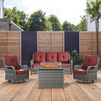4 Piece Patio Furniture-with 50,000 BTU Gas Propane Fire Pit Table Outdoor Patio Furniture with Swivel Rocker Chairs,Outdoor Couch