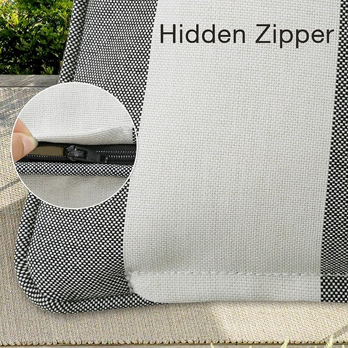 Decorative Outdoor Water Repellent Throw Pillows with Inserts, Set of 4, 16" x16" Pillows for Patio, Backyard, Bed, Couch, and Patio Furniture, Gray Stripe