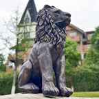 Lion Statue Majestic Sitting Lion Sculpture Guardian Lion for Outdoor Garden Patio Yard and Lawn Decor in Antique Bronze 23'' High