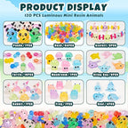 120 Pcs Luminous Mini Resin Animals Glow in The Dark Small Little Tiny Resin Figurines Ducks Axolotls Pandas Garden Miniature Figures for Crafts Micro Landscape Decoration Fairy Garden Accessories