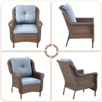 Patio Wicker Chairs Outdoor Furniture Chair - Set of 2 Outside All Weather Lawn Dining Brown Rattan Armchair with High Back&Deep Seating for Deck Porch Balcony Backyard Garden - Baby Blue