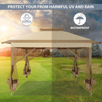 COBIZI Pop Up Gazebo 11x11 One-Push Canopy Tent, Carpas Para Patio, Outdoor Canopy Shelter with Double Roof Ventiation 121 Square Feet of Shade for Lawn, Garden, Backyard and Deck, Khaki(Upgraded 2.0)