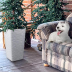 Worth Garden 22" Tall Planters Set of 2 - Plastic White Square Plant Pots - Modern Big Tapered Matte Wavy Tree Flower Pot for Indoor Outdoor Porch Deck