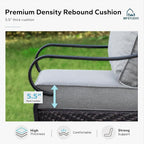MFSTUDIO 4 Pieces Outdoor Patio Furniture Set, Metal Outdoor Conversation Set, Rattan Wicker Patio Sectional Sofa Set with 2 x Fixed Single Sofa, 3-Seat Sofa, 1 x Coffee Table, Grey