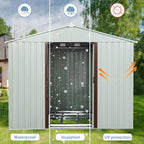 8 x 4 FT Outdoor Storage Shed, Metal Garden Shed with Floor Frame, Tool Shed Outdoor Storage with Lockable Sliding Doors & Window & Air Vents, Storage House Waterproof for Backyard, Lawn, White
