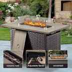 Luxury High Back Outdoor Furniture 6-Inch Thick Cushions with 50,000 BTU Gas Propane Fire Pit Tablet, Patio Furniture Set with Swivel Chairs, 6 PCS for Porch, Balcony, Deck and Yard