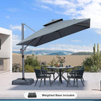 PURPLE LEAF 10 FT Cantilever Patio Umbrella Outdoor Umbrella with 220lbs Base Large Square Windproof Offset Umbrella for Pool Deck Garden, Mist Grey