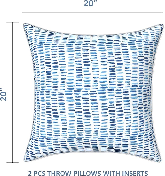LVTXIII Outdoor Throw Pillows 20x20 Patio Waterproof Square Pillows with Piping Fade Resistant Accent Pillow for Spring Summer Garden Decoration, Set of 2, Pebble Blue